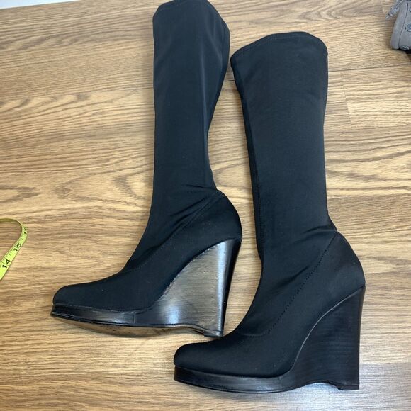 Colin Stuart Womens Sz 7.5 Platform Wedge Heel with Stretch Calf High Boot Black - Picture 3 of 12